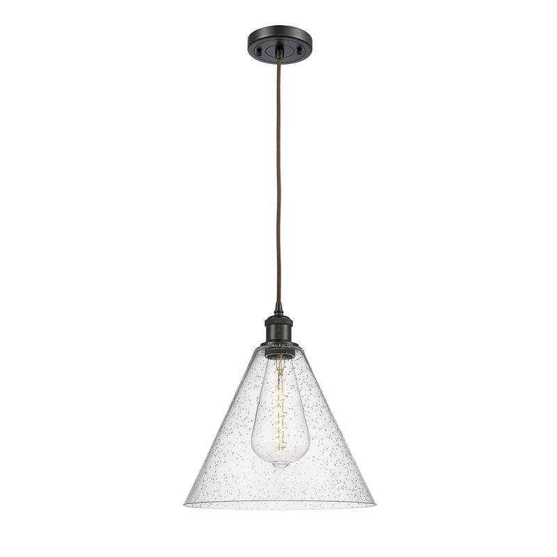 Ballston Cone Mini Pendant shown in the Oil Rubbed Bronze finish with a Seedy shade