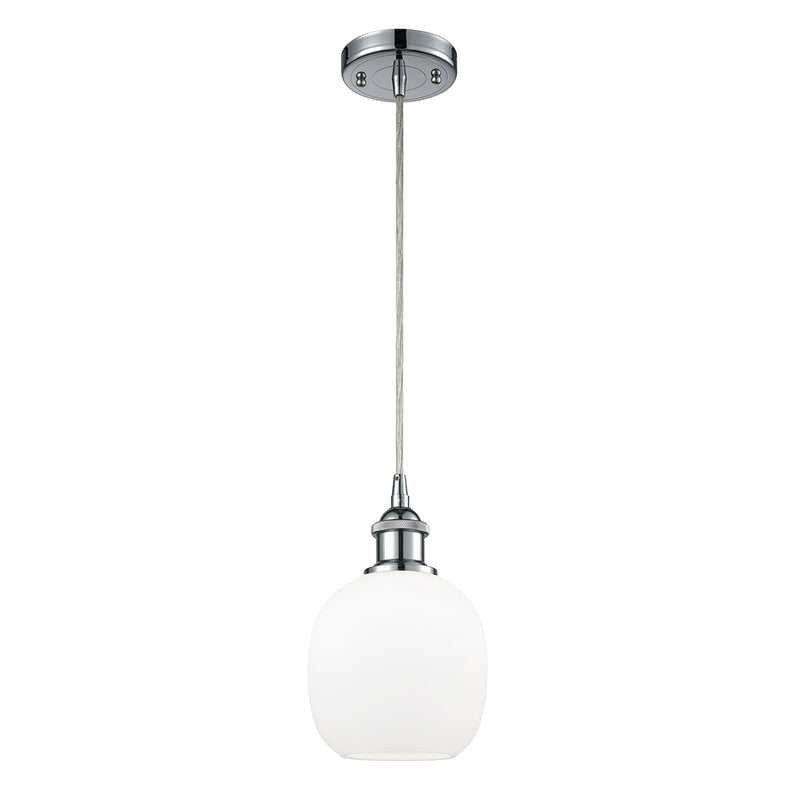 Belfast Mini Pendant shown in the Polished Chrome finish with a Matte White shade