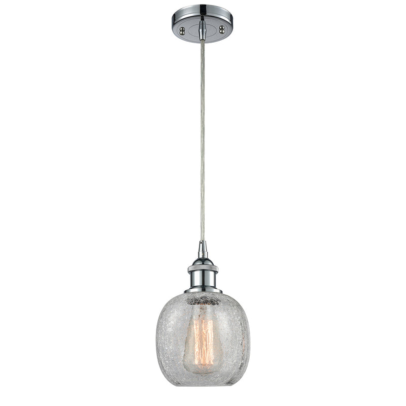 Belfast Mini Pendant shown in the Polished Chrome finish with a Clear Crackle shade