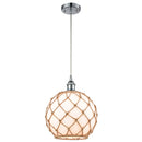 Farmhouse Rope Mini Pendant shown in the Polished Chrome finish with a White Glass with Brown Rope shade