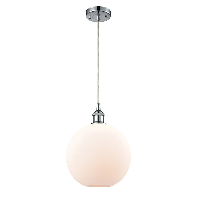 Athens Mini Pendant shown in the Polished Chrome finish with a Matte White shade