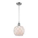 Farmhouse Rope Mini Pendant shown in the Polished Chrome finish with a White Glass with White Rope shade