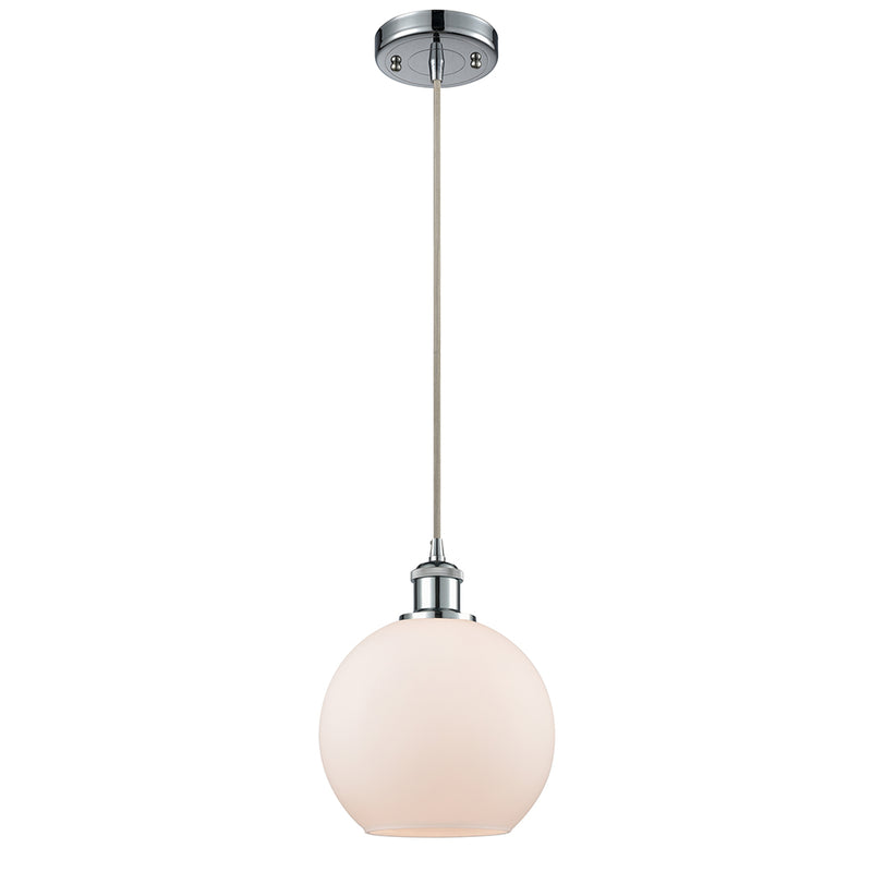 Athens Mini Pendant shown in the Polished Chrome finish with a Matte White shade