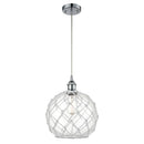 Farmhouse Rope Mini Pendant shown in the Polished Chrome finish with a Clear Glass with White Rope shade