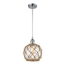 Farmhouse Rope Mini Pendant shown in the Polished Chrome finish with a Clear Glass with Brown Rope shade