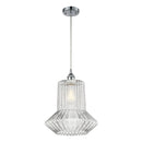 Springwater Mini Pendant shown in the Polished Chrome finish with a Clear Spiral Fluted shade