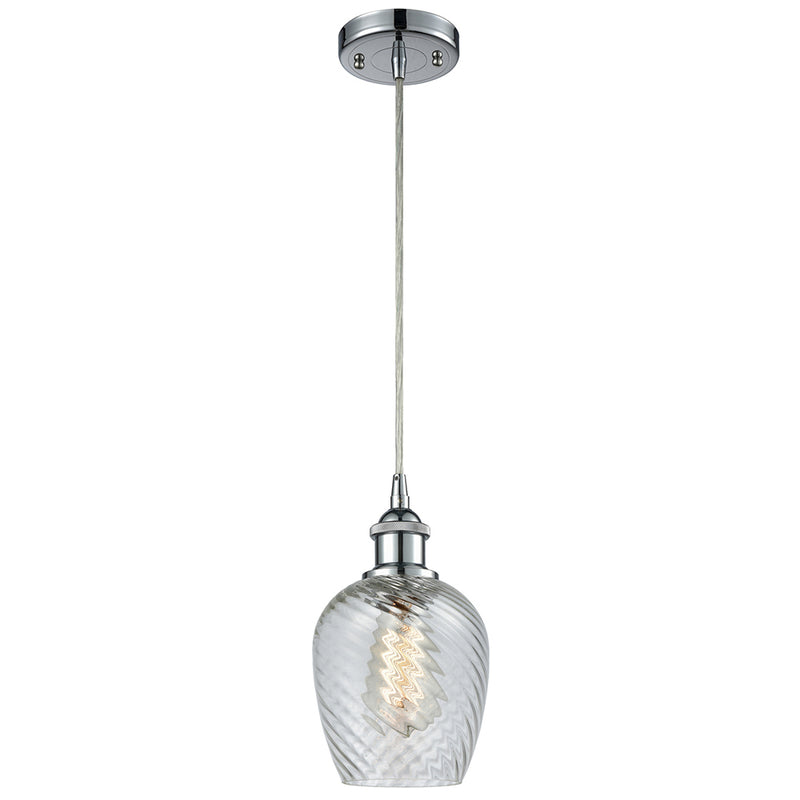 Salina Mini Pendant shown in the Polished Chrome finish with a Clear Spiral Fluted shade