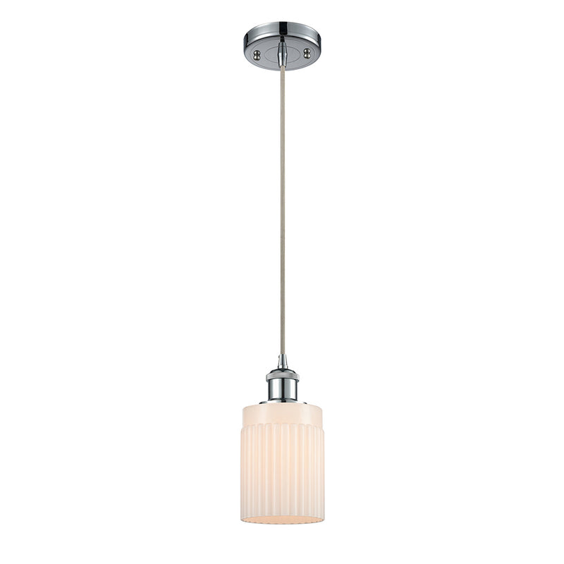 Hadley Mini Pendant shown in the Polished Chrome finish with a Matte White shade