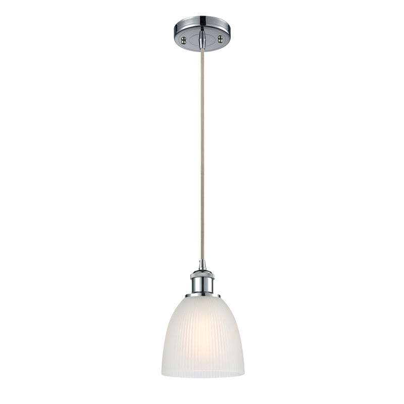 Castile Mini Pendant shown in the Polished Chrome finish with a White shade