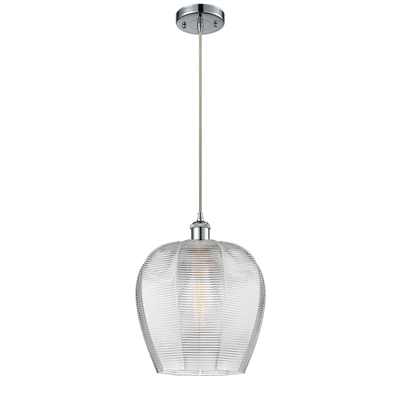 Norfolk Mini Pendant shown in the Polished Chrome finish with a Clear shade