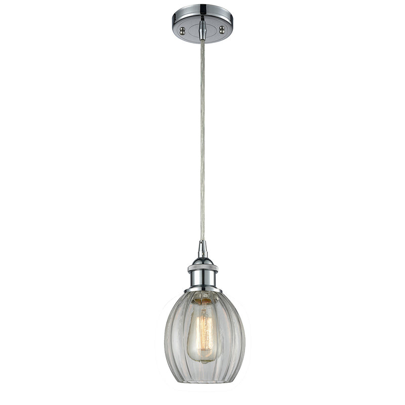 Eaton Mini Pendant shown in the Polished Chrome finish with a Clear shade