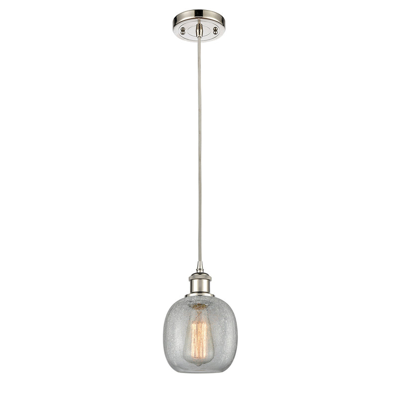 Belfast Mini Pendant shown in the Polished Nickel finish with a Clear Crackle shade