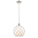 Farmhouse Rope Mini Pendant shown in the Polished Nickel finish with a White Glass with White Rope shade