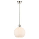 Athens Mini Pendant shown in the Polished Nickel finish with a Matte White shade