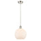 Athens Mini Pendant shown in the Polished Nickel finish with a Matte White shade