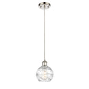 Deco Swirl Mini Pendant shown in the Polished Nickel finish with a Clear shade