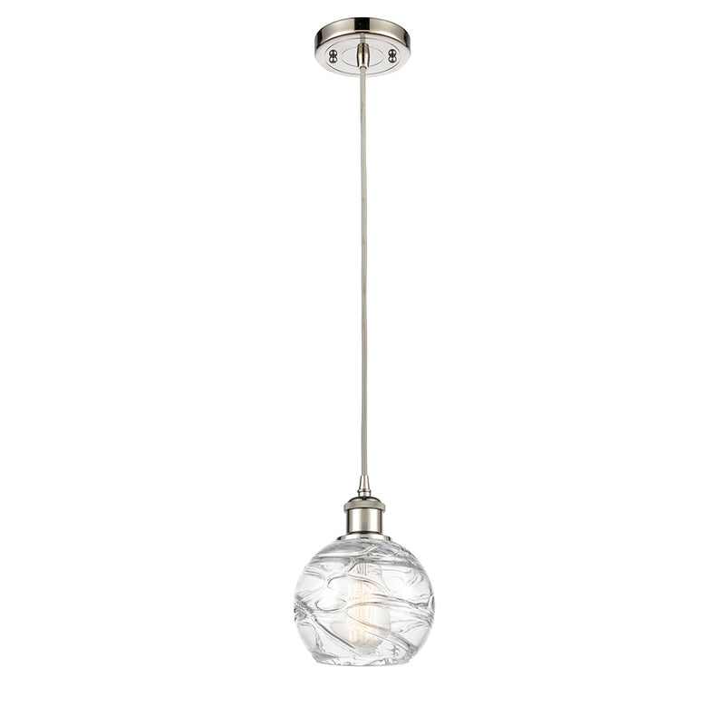 Deco Swirl Mini Pendant shown in the Polished Nickel finish with a Clear shade