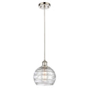 Deco Swirl Mini Pendant shown in the Polished Nickel finish with a Clear shade