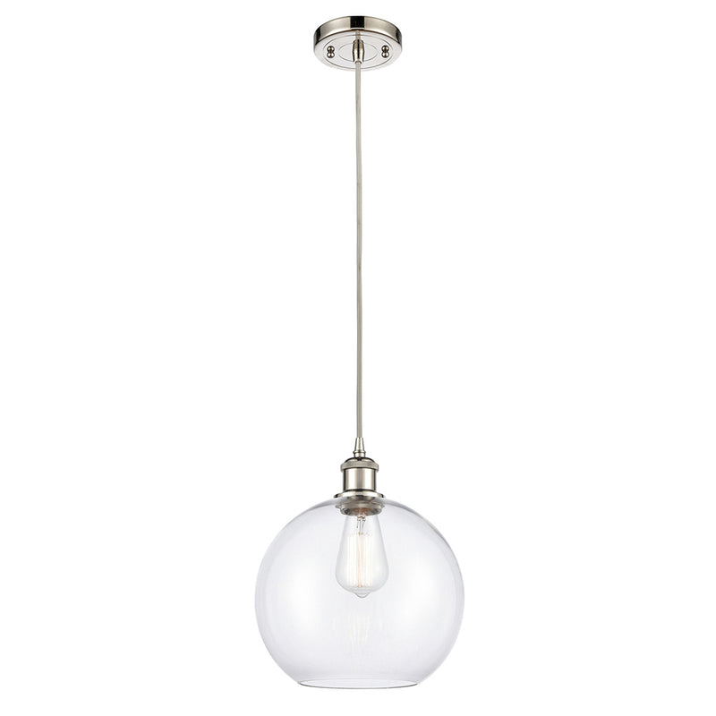 Athens Mini Pendant shown in the Polished Nickel finish with a Clear shade