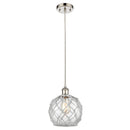 Farmhouse Rope Mini Pendant shown in the Polished Nickel finish with a Clear Glass with White Rope shade