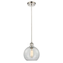 Athens Mini Pendant shown in the Polished Nickel finish with a Clear shade