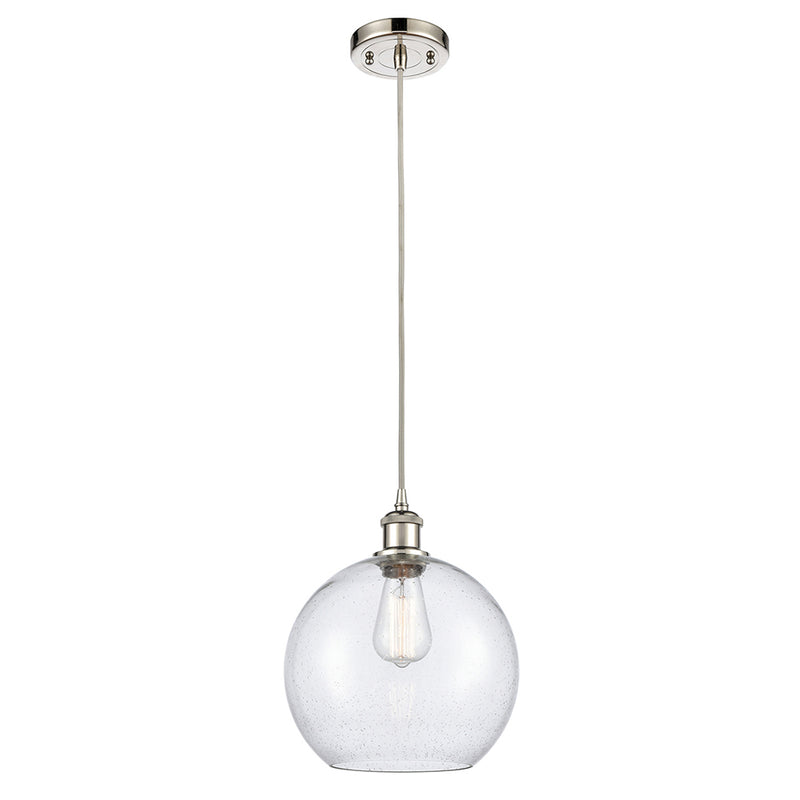 Athens Mini Pendant shown in the Polished Nickel finish with a Seedy shade