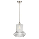 Springwater Mini Pendant shown in the Polished Nickel finish with a Clear Spiral Fluted shade