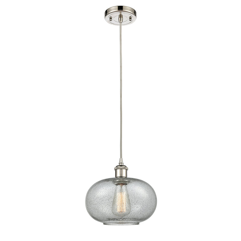 Gorham Mini Pendant shown in the Polished Nickel finish with a Charcoal shade