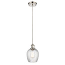 Salina Mini Pendant shown in the Polished Nickel finish with a Clear Spiral Fluted shade