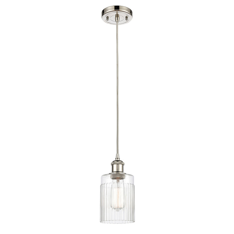 Hadley Mini Pendant shown in the Polished Nickel finish with a Clear shade