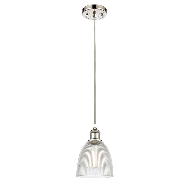 Castile Mini Pendant shown in the Polished Nickel finish with a Clear shade