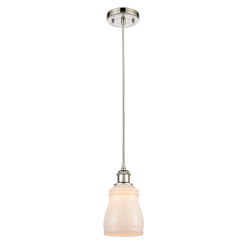 Ellery Mini Pendant shown in the Polished Nickel finish with a White shade