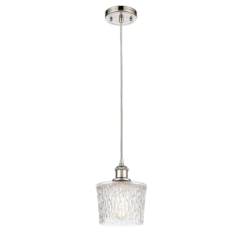 Niagra Mini Pendant shown in the Polished Nickel finish with a Clear shade