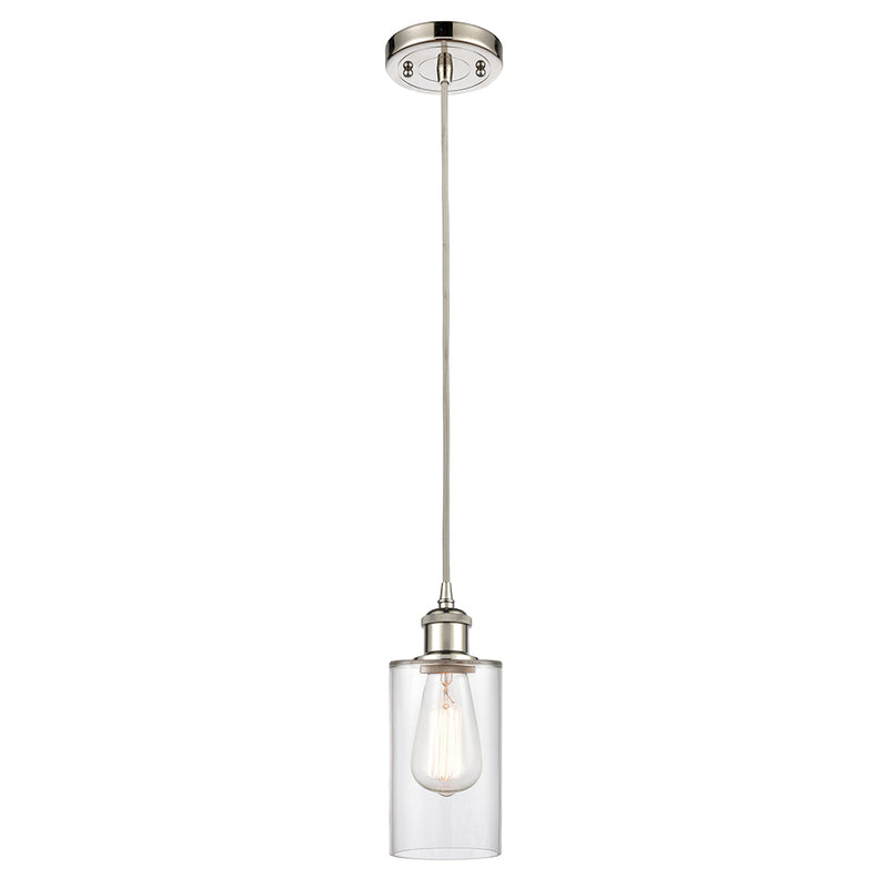 Clymer Mini Pendant shown in the Polished Nickel finish with a Clear shade