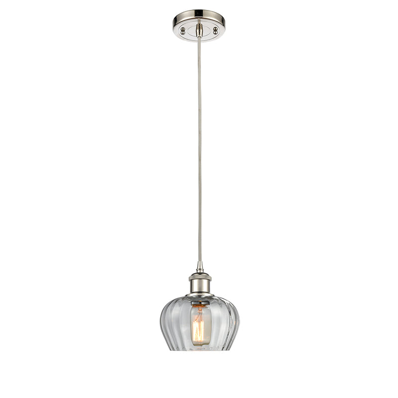 Fenton Mini Pendant shown in the Polished Nickel finish with a Clear shade