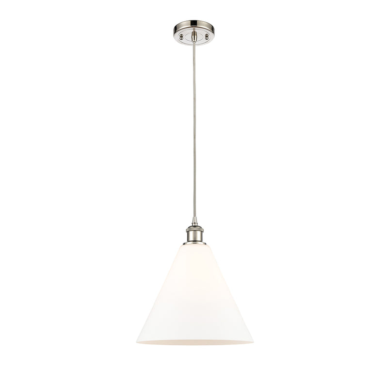 Ballston Cone Mini Pendant shown in the Polished Nickel finish with a Matte White shade