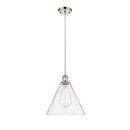 Ballston Cone Mini Pendant shown in the Polished Nickel finish with a Clear shade