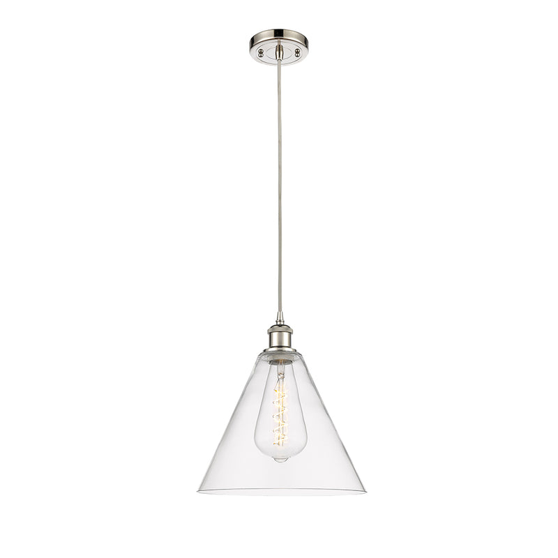 Ballston Cone Mini Pendant shown in the Polished Nickel finish with a Clear shade