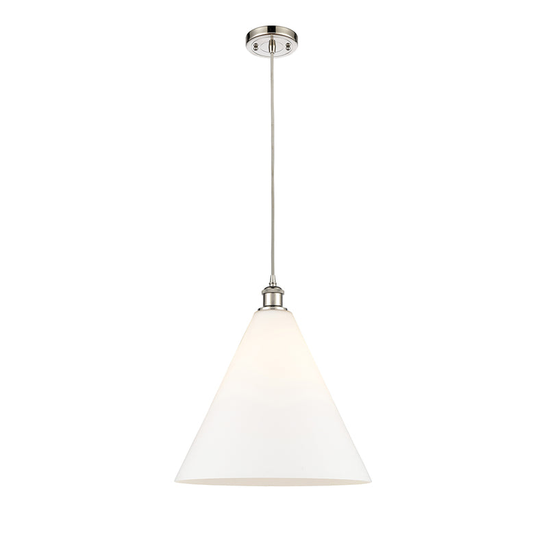 Ballston Cone Pendant shown in the Polished Nickel finish with a Matte White shade