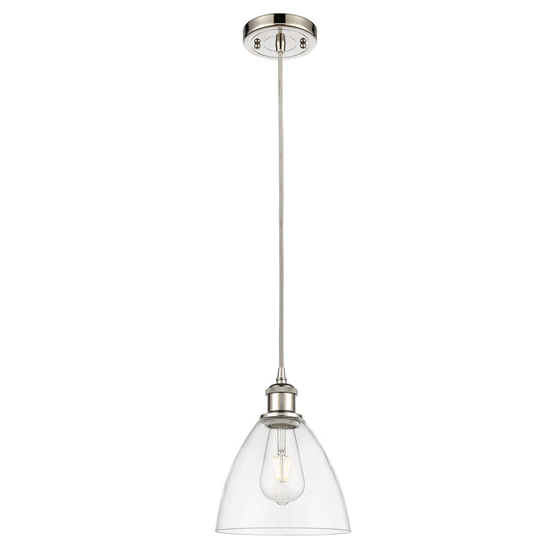 Ballston Dome Mini Pendant shown in the Polished Nickel finish with a Seedy shade