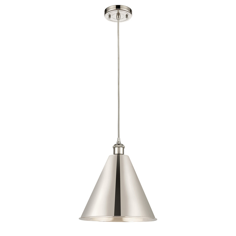 Ballston Cone Mini Pendant shown in the Polished Nickel finish with a Polished Nickel shade