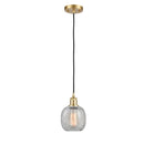 Belfast Mini Pendant shown in the Satin Gold finish with a Clear Crackle shade