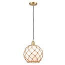 Farmhouse Rope Mini Pendant shown in the Satin Gold finish with a White Glass with Brown Rope shade