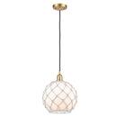 Farmhouse Rope Mini Pendant shown in the Satin Gold finish with a White Glass with White Rope shade