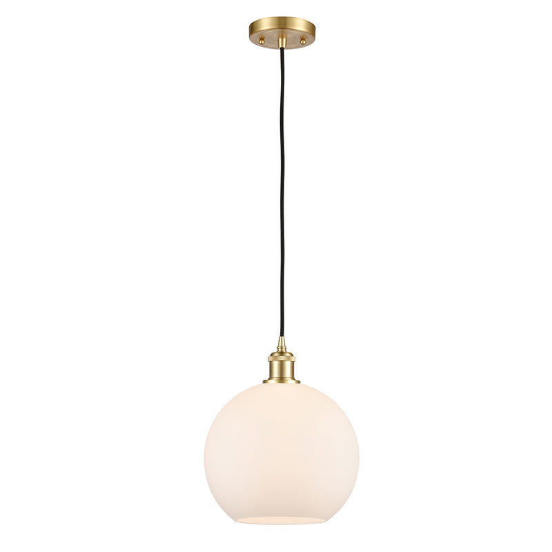 Athens Mini Pendant shown in the Satin Gold finish with a Matte White shade