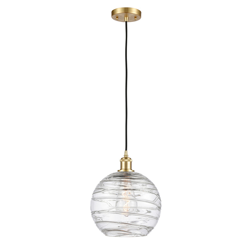 Deco Swirl Mini Pendant shown in the Satin Gold finish with a Clear shade