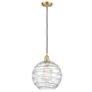 Deco Swirl Mini Pendant shown in the Satin Gold finish with a Clear shade