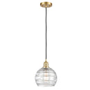 Deco Swirl Mini Pendant shown in the Satin Gold finish with a Clear shade