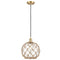 Farmhouse Rope Mini Pendant shown in the Satin Gold finish with a Clear Glass with Brown Rope shade