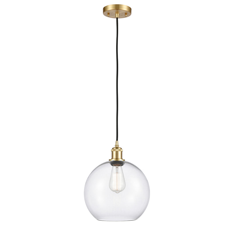 Athens Mini Pendant shown in the Satin Gold finish with a Clear shade